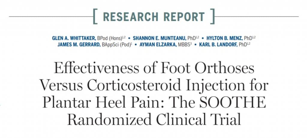 effectiveness of foot orthoses versus corticosteroid injection for plantar heel pain. interview with dr glen whittaker