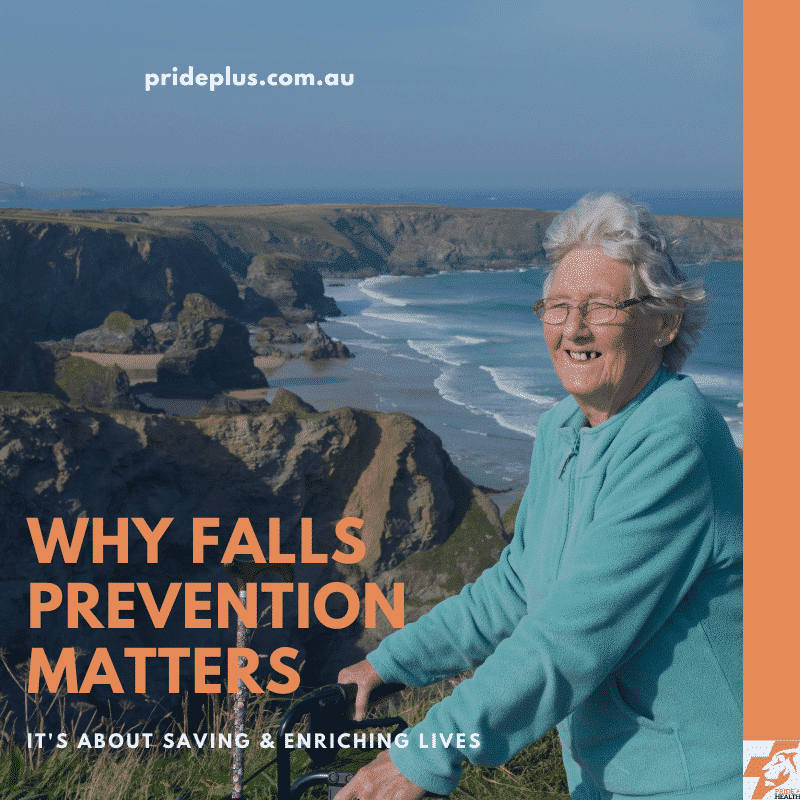 happy old lady walking because she completed a falls prevention program
